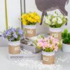 XONOR Artificial Flowers - Set of 4 Mini Fake Potted Silk Daisy Flowers for Home Decor Wedding Office Tabletop Decoration