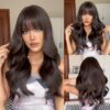 Natural Blonde Yellow Long Wavy Synthetic with Bangs Women Body Wave Afro Female Wigs Cosplay Daily Hair
