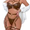 Avidlove Set for Women Sexy Strappy 5 Piece Lingerie Garter with Underwire Push Up Bra and Chain