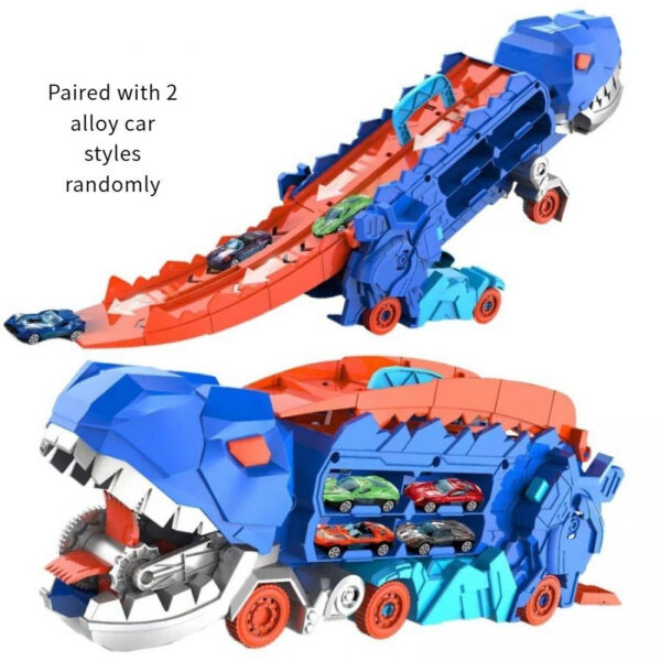 New product folding dinosaur Transporter Car Toys compeve game roll to eat & store die-cast cars（Come with2 Metal Cars）