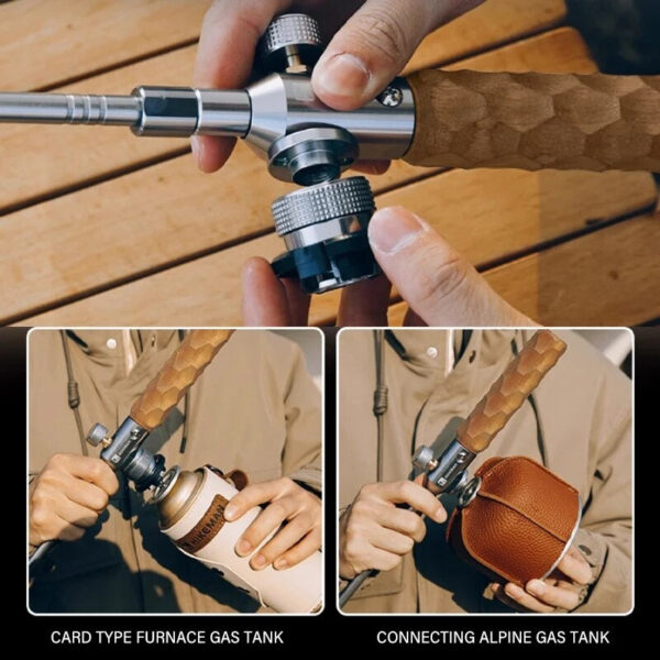 Wood Handle Removable Three-stage Burner Outdoor Camping Torch Cooking Bbq Igniter Cassette Gas Tank Highpower Flame Gun