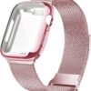 Geoumy Metal Magnetic Bands Compatible for Apple Watch Band 38mm with Case, Stainless Steel Milanese Mesh Loop Replacement Strap Compatible with iWatch Series 8/7/6/5/4/3/2/1 SE Women Men, Rose Gold