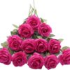 Artificial Rose Flower Dusty Rose Flower Silk Flowers 12 pcs with Long Stem Silk Roses Bouquet for Wedding Bridal Shower Party Home Decoration