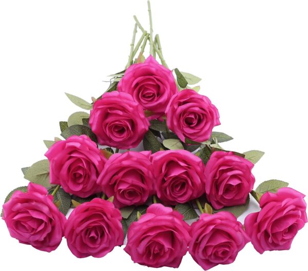 Artificial Rose Flower Dusty Rose Flower Silk Flowers 12 pcs with Long Stem Silk Roses Bouquet for Wedding Bridal Shower Party Home Decoration