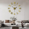 3D Acrylic Digital Roman Numerals Design Mirror Fashion Large Round Wall Clock DIY Self Adhesive Clocks