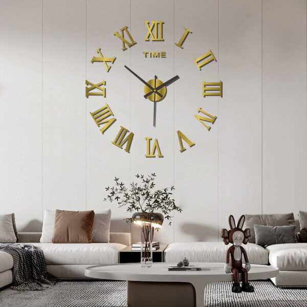 3D Acrylic Digital Roman Numerals Design Mirror Fashion Large Round Wall Clock DIY Self Adhesive Clocks