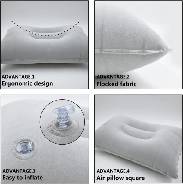 5deff74d3c02fd89 3 Pack Ultralight Inflatable Pillow Small Squared Flocked Fabric Air Pillow for Hiking,Camping,Traveling,Napping,Desk Rest, Beach Pillow Neck Lumbar Support(Gray)