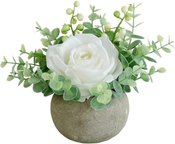 Artificial Flowers Kit with Pot, Combination of Fake Silk Orange Roses and Greenery,Small Plant Potted Decor for Offices,Bookshelf,Bedroom, Living Room,Party,Wedding Decorations…