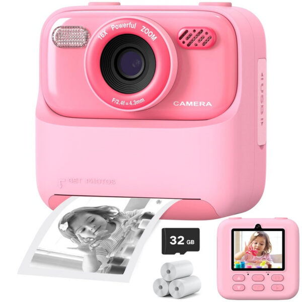 Upgrade Kids Instant 1080P HD Dual Lens Selfie Digital Camera for Girls Boys Christmas Birthday Gifts Toys With 32G Print