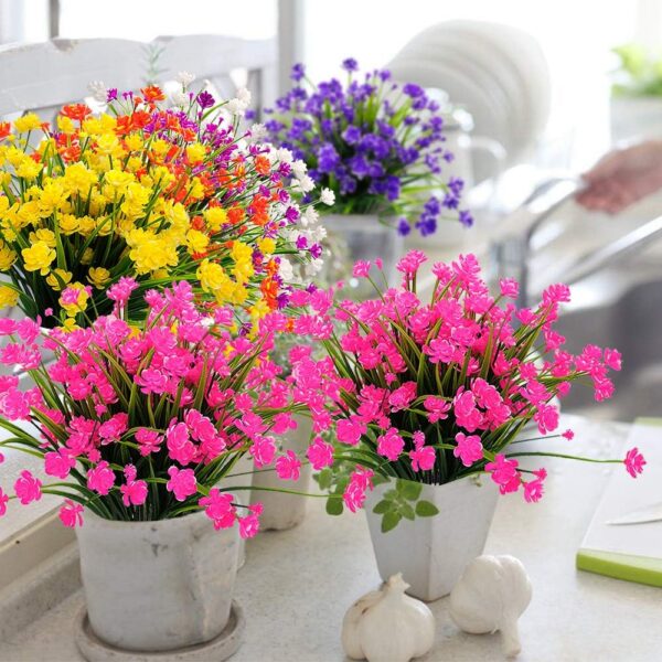 5e323f7cfea0f21f Grunyia Artificial Flowers Outdoor UV Resistant Fake Plants Indoor Outside Hanging Planter Home Garden Decor, 10 Bundles (Pink)