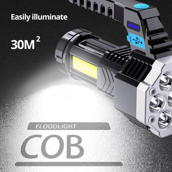 5e61725ac4af7e5c High Power Rechargeable Led Flashlights 7LED Camping Torch With Cob Side Light Lightweight Outdoor Lighting ABS Material