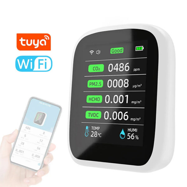 5e646b72eb350c45 Tuya WIFI 8 In 1 Air Quality Monitor CO2 HCHO TVOC PM1.0 PM2.5 PM10 Tester Temperature Humidity Meter Carbon Dioxide Detector
