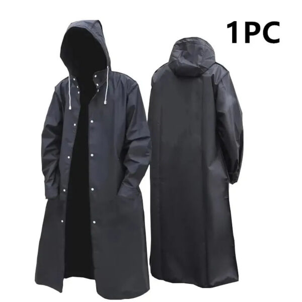 Fashion black adult windbreaker style waterproof long raincoat women's men's hooded outdoor motorcycle, bicycle, hiking, fishing