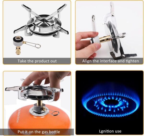 Camping Gas Stove Portable Single Burner 2800W Mini Pocket One-Piece Gas Burner Backpacking Cooking Folding Stove Camping Cookware for Picnic Camping Trekking Fishing Outdoor Activities