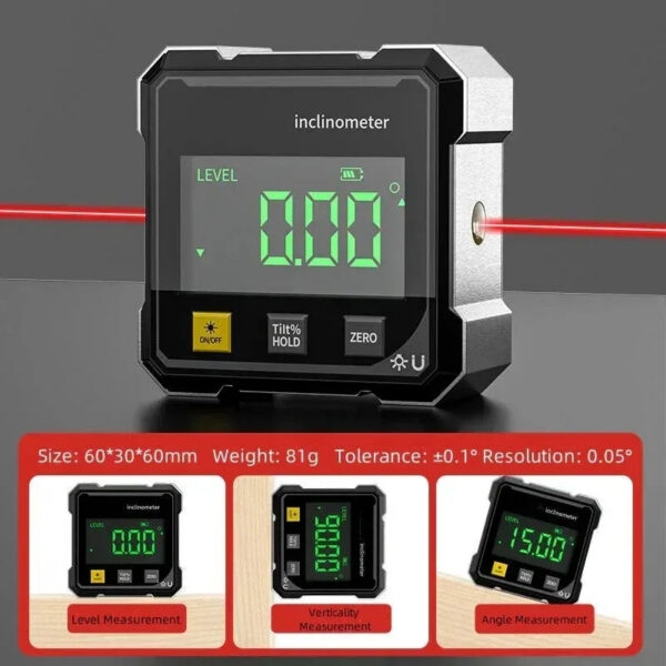 5e866af1a7fd2e9c NEW 4-Side Magnetic Digital Angle Gauge With Laser Electronic Protractor Horizontometer Inclinometer Angle Ruler Slope Measuring