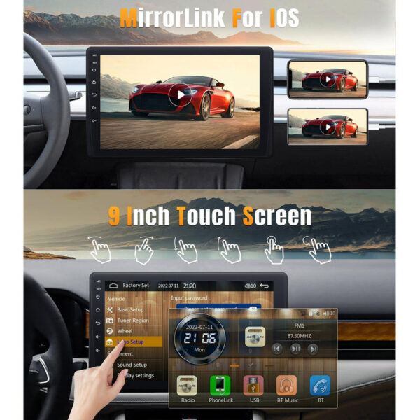 9 Inch Stereo Single Din Radio Apple Carplay and Android Auto,Touch Screen Bluetooth Car Audio with Backup Camera