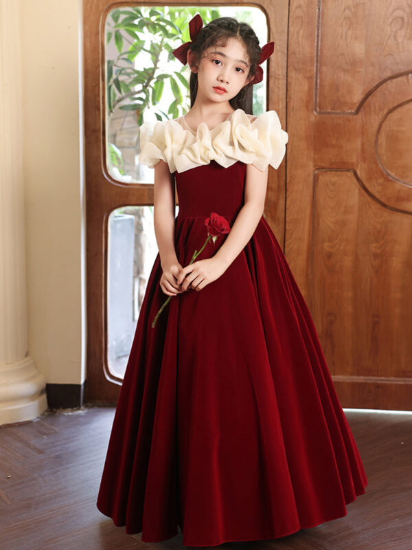 5ea504604bf401d3 YZYmanualroom Red High End Veet Elegant Girl First Communion Concert Wedding Party Teen Junior Bridesmaid Dress