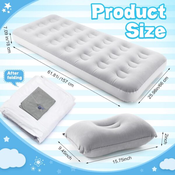 Kids Sleeping Pad for Camping Air Bed Flocked Surface with Inflatable Pillow Camping Air Mattress for Backpacking Travel Sleepover Outdoor Tent Guest(Sky Blue)