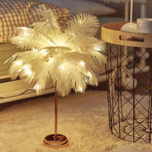 Feather Desk Rechargeable Creative Remote Control Lamp Versatile Warm White for Party Wedding Christmas Decor
