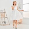 Satin Ivory Junior Bridesmaid Dress For Wedding Birthday Evening Party Ball Pagent Prom Banquet Princess Flower Girl Dresses
