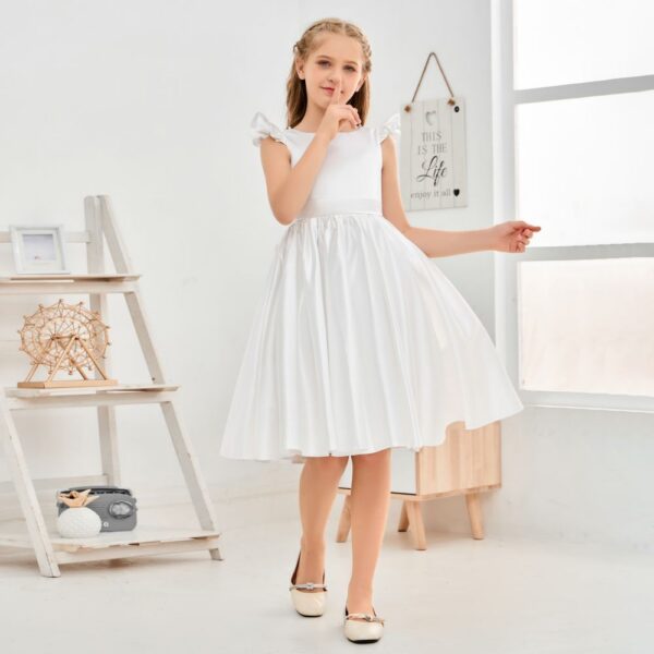 Satin Ivory Junior Bridesmaid Dress For Wedding Birthday Evening Party Ball Pagent Prom Banquet Princess Flower Girl Dresses