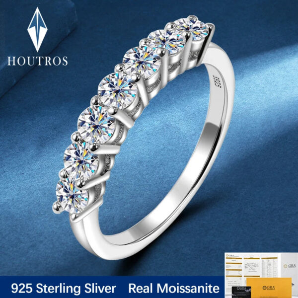Houtros 3mm Moissanite Rings for Women S Sier 7 Stone Engagement Wedding Sparkling Diamond Ring Fine Jewelry Gift