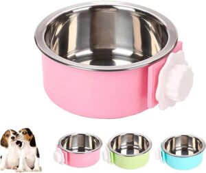 5ef0509d5328a733 Crate Dog Cat Bowls, Removable Stainless Steel Hanging Pet Cage Bowls for Kennel, Water Food Feeder Bowls Cage Coop Cup for Cats, Dogs, Rabbits and Small Animals (Small, Pink)