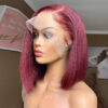 13x4 99J Short Wig Human Hair Dark Red Bury Color Full Frontal Bob Wigs Blunt Cut Bone Straight Front For Black Woman