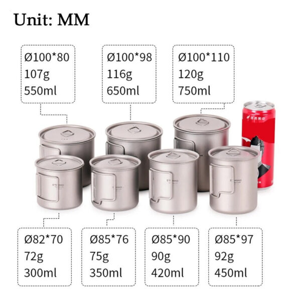 5f48e4c1aab275d2 TOMSHOO Ultralight Titanium Outdoor Portable 2PCS Set 450ml 750ml Camping Picnic Water Cup Mug with Foldable Handle