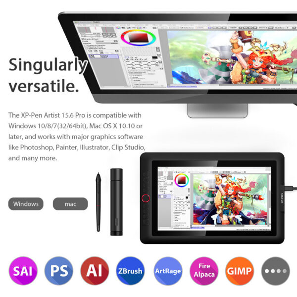 XPPen Artist 15.6 Pro Tablet Graphic Monitor Digital Animation Drawing Board with 60 Degrees of Tilt Function Art Design
