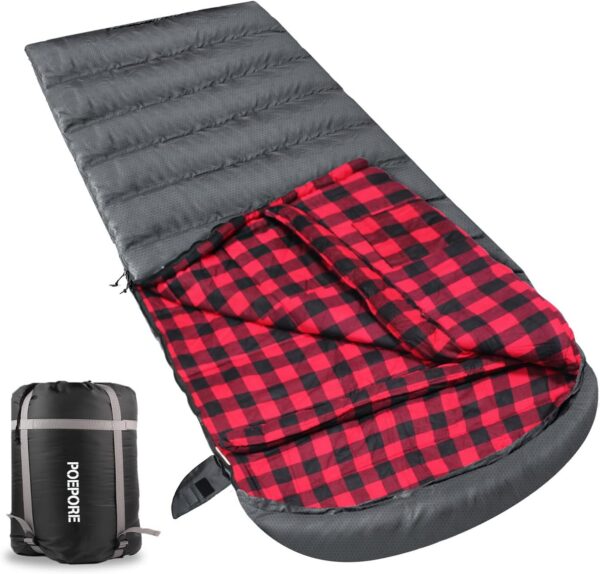 Flannel Sleeping Bag 0 Degree Cold Weather for Adults XXL Sleeping Bag 4 Season Big and Tall with Pillow Compression Sack