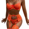 Avidlove Garter Set Lingerie for Women Fishnet Sexy Underwire Lace 4 Piece Sets Chain Bra S-XXL
