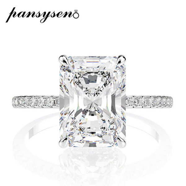 5f6468a685a8d7ff PANSYSEN Sterling Sier Emerald Cut High Carbon Diamond gemstone Wedding Rings for Women Proposal Engagement Ring