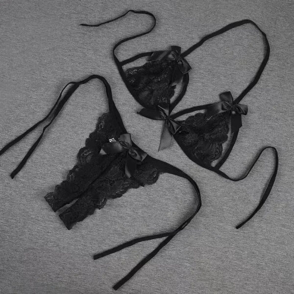 5f71903c71db0abb Women's Detachable Three Point Two-piece Set Sexy Open Crotch Mini Panties Seductive Lace Lingerie Hot Thong Strap Underwear