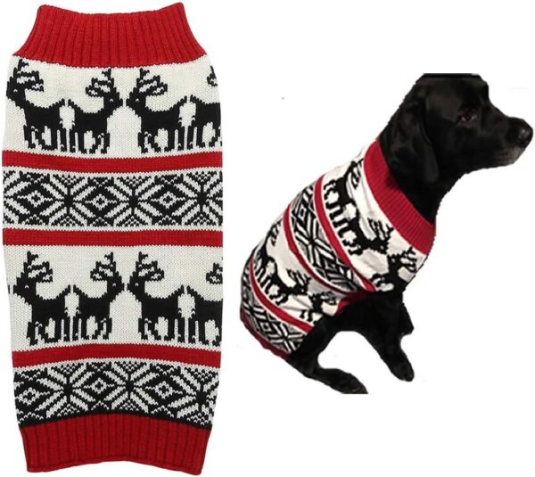 5fb7b0ba366e3b6d White Embroidery Snowflake Ugly Vintage Knit Reindeer Holiday Festive Christmas Dog Sweater Dress for Puppy,X-Small (XS) Size Back Length 9"