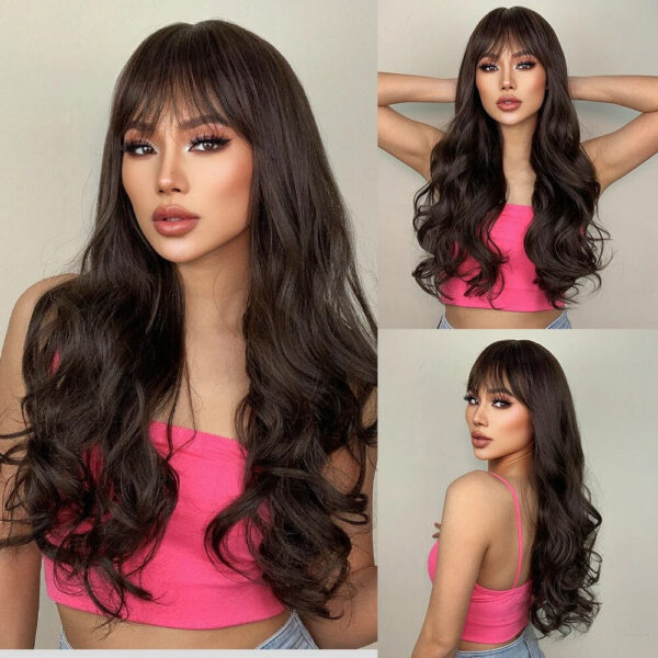 5fcb822b6873d3b9 Long Black Wavy Synthetic with Bangs for Women Body Wave Wigs Cosplay Daily Natural Use Hair Heat Resistant