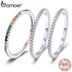 5fd1fff7cbdff008 BAMOER Sterling Sier CZ Simulated Diamond Stackable Ring Platinum Plated Eternity Bands for Women
