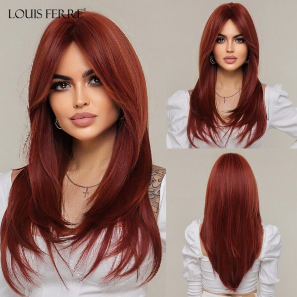 5fff8a8d6cd9eb7d FERRE Black Pink Ombre Synthetic Cosplay Long Straight Layered Wigs with Bangs for Women Heat Resistant Fake Hair