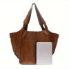6004ba18aeeadb98 Large Capacity Retro Tote Bag, Soft PU Leather Shoulder Bag, Stitching Handbag For Work Travel Shopping