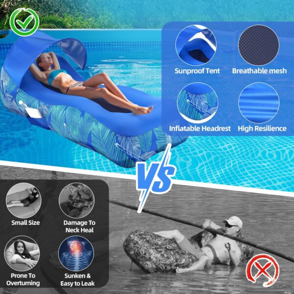 RZM Inflatable Lounger Air Sofa with Sunshade - Portable Waterproof Outdoor Couch for Camping, Beach, Hiking & Music Festivals - Quick Setup Lightweight Furniture w/Carry Bag (Clear Blue)