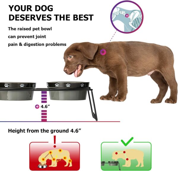 Y YHY Ceramic Raised Pet Bowls 12 oz Capacity 2.75” Height Sturdy Metal Stand, Grey