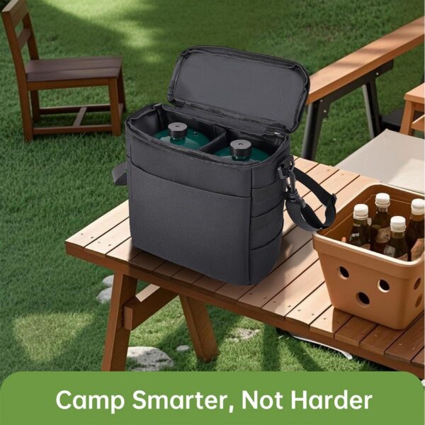 Heavy-Duty Water-Resistant 1 lb Propane Tank Carry Bag with Padding | 2 Cylinder Camping Gas Cylinder Storage Bag with Adjustable Strap, 3-Side Pockets & Detachable Dividers