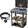 60882adb7b26d14e Propane Gas Stove-300000BTU Portable Gas Stove with Support Leg Stand and Wind Blocking Cover Adapter Auto Ignition Camping Stove 4 Burner LPG for RV, Apartment, Outdoor Cooking