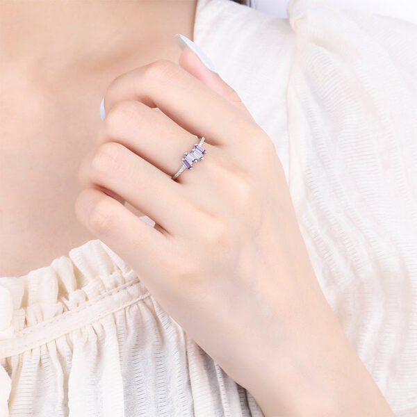 6092ac4fe67992d5 NEW Trend Amethyst Rectangle Couple Rings For Women Purple Full Diamond Original Sterling S Sier Anniversary Gift Jewelry