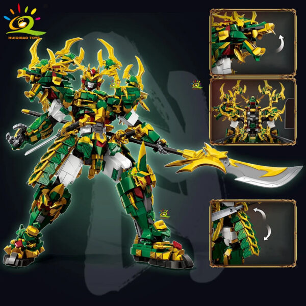 6093950435f194ff HUIQIBAO SunWuKong Warrior Mech Robot Building Blocks MOC Chinoiserie Action Figure Brick Children City Construction Display Toy
