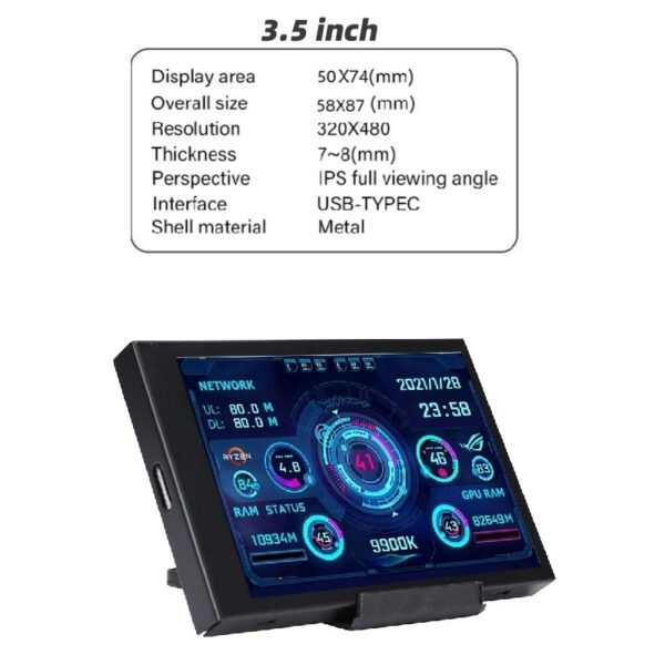 60b8f0ff3eb658e7 New 3.5 Inch IPS TYPE-C Secondary Screen Computer CPU GPU RAM HDD MonitorUSB Display For Freely AIDA64
