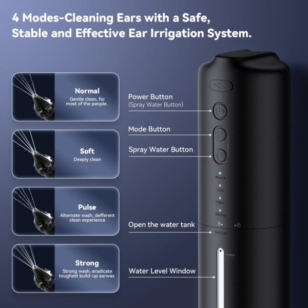 60b9aaf48730fca4 Ear Cleaner Ear Wax Removal Kit Rechargeable Water Washer Syringe with 4 Modes Ear Cleaning Irrigation Flushing For Adults Child