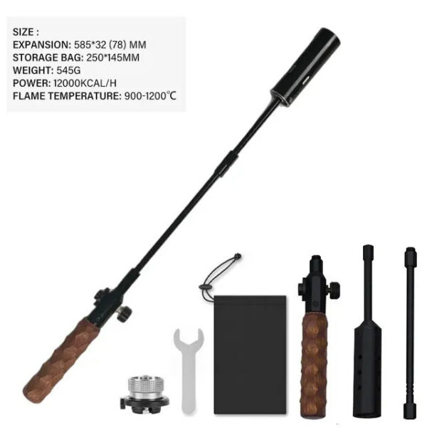 Wood Handle Removable Three-stage Burner Outdoor Camping Torch Cooking Bbq Igniter Cassette Gas Tank Highpower Flame Gun