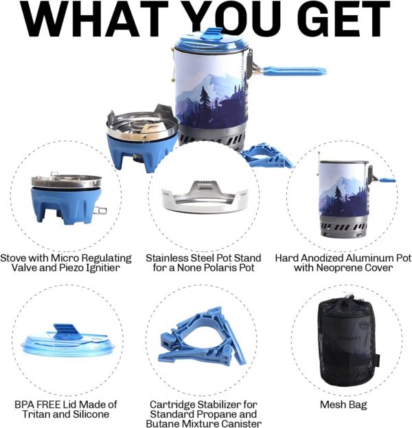60c26a617c31292d Fire Maple Polaris Pressure Regulator Cooking System | Portable Camping Backpacking Gas Stove with Piezo Ignition POT Support & Stand | Compact Gas Stove Burner for Hiking Bushcraft Trekking (Blue)