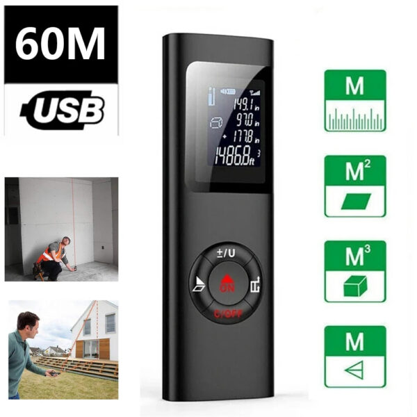 Mini Smart Rangefinder Intelligent 60M Digital Laser Rangefinde Usb Charging Rechargeable Handheld Distance Meter
